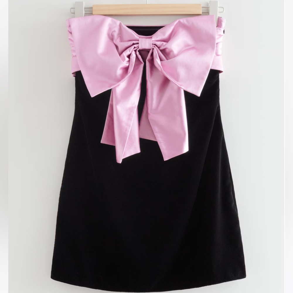 & Other Stories Big Bow Black Velvet Mini Dress NWOT